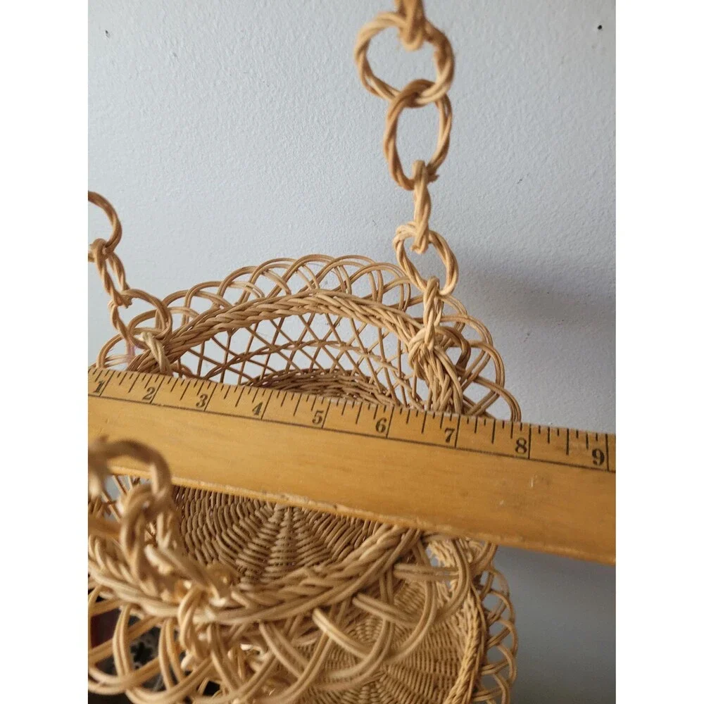 Vintage Handwoven Rattan Hanging Basket 3-Tier Organizer
